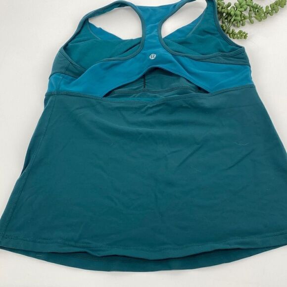 Lululemon Racer Back‎ Cinch Front Tank Medium Support Green Size 10 - Picture 5 of 12